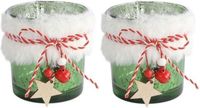 Countryfield Theelichthouder Faye - Set van 2 - Groen/Wit - 7.5 cm
