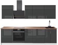 Vicco Complete keukeneenheid Fame-Line, Antraciet Hoogglans/Wit, 280 cm, WB Eik