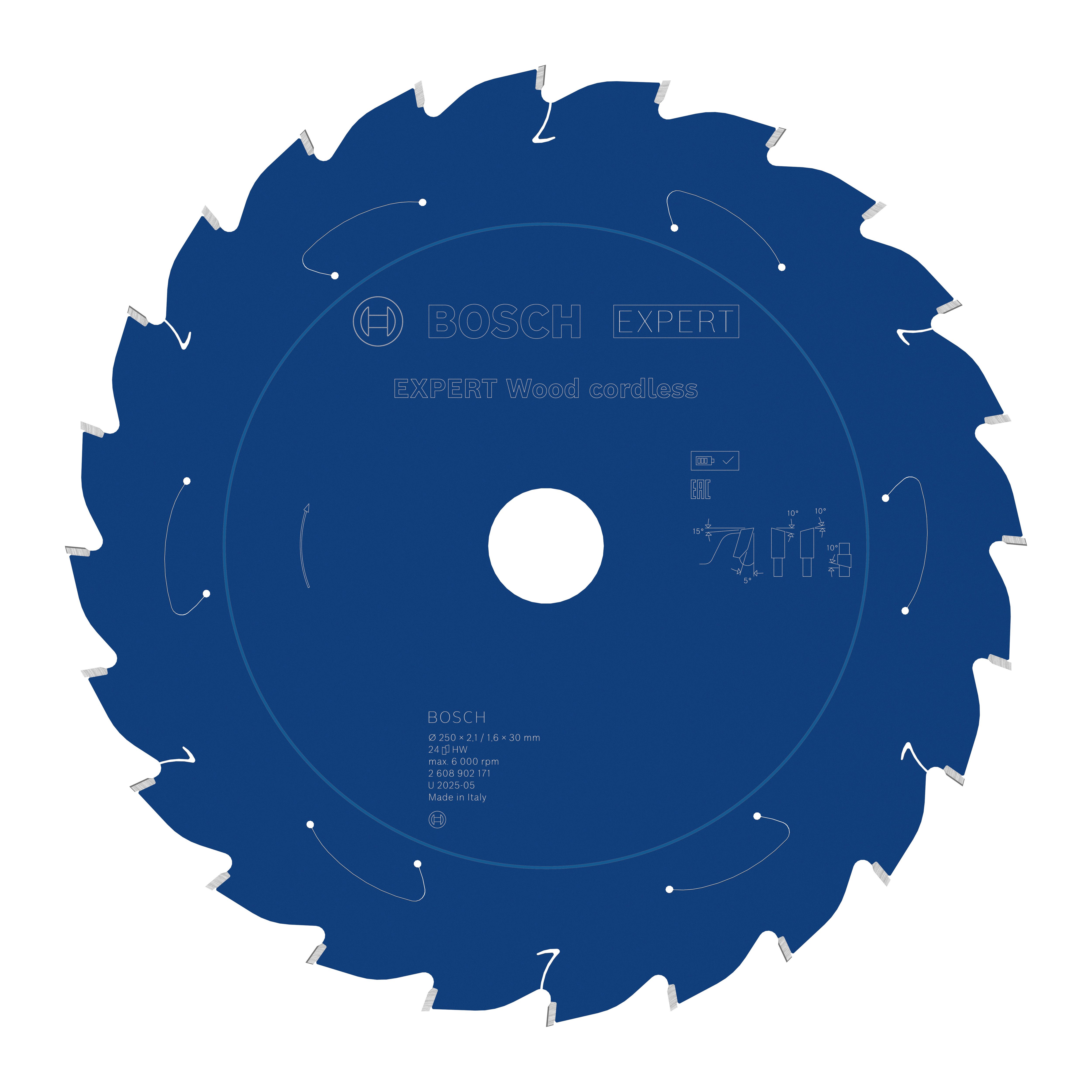 Bosch Accessoires EXPERT Wood cordless Cirkelzaagblad | 250 x 2,1/1,6 x 30 mm | T24 - 2608902171
