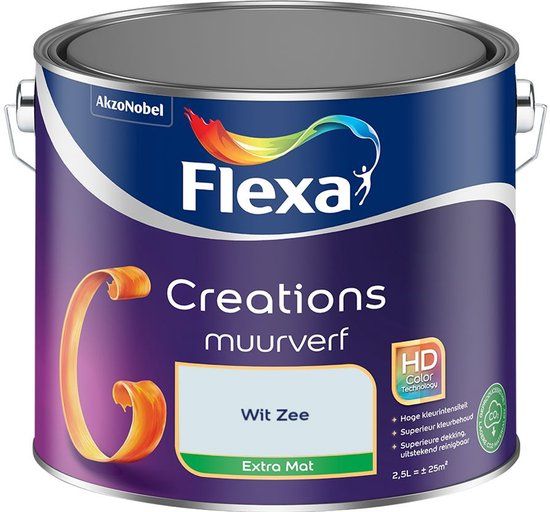 FLEXA Creations Muurverf - Extra Mat - Wit Zee - 2,5 liter