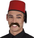 Funny Fashion Arabische Marokkaanse verkleed set - Fez hoedje rood - en nepsnor in het zwart