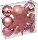 Feeric Lights & Christmas Set de boules de Noël avec étoile - 18 pièces - Rose