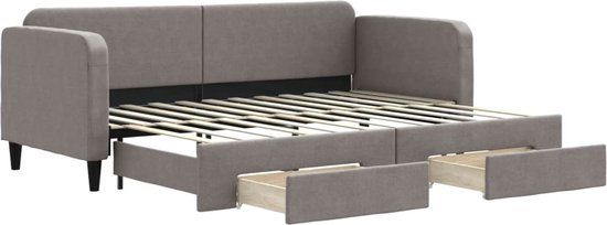 vidaXL Slaapbank met onderschuifbed en lades - Stof - Taupe - 80x200 cm