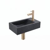 Saniclass Fuente fonteinset – rechthoekig – 40x22x10 cm – natuursteen zwart – mat gouden kraan