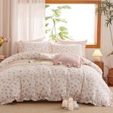Merkloos Romantische Beddengoedset 135x200 cm Roze Bloemen