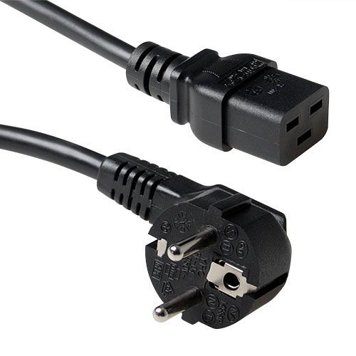 ACT Power Cable CEE 7/7 Male (Angled) to C19 Female - 3m - Black