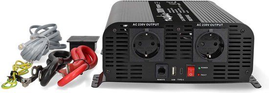 Nedis Auto Omvormer 2000W – 24V / 230V – 2x Stopcontact + USB-A & USB-C – Zuivere Sinusgolf – Schroefaansluiting – Spanningsomvormer