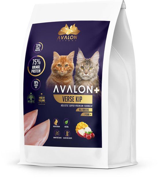 Avalon Petfood + Verse Kip Super Premium Kattenvoer - Graanvrij - 5 kg