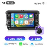 Junsun autoradio 7 pouces CarPlay Android 15 2DIN pour VW Golf, Passat, Jetta, Skoda, SEAT, avec navigation GPS, Wi-Fi, Bluetooth, DAB+, commande au volant, port USB et DSP, 2 Go de RAM et 32 Go de stockage