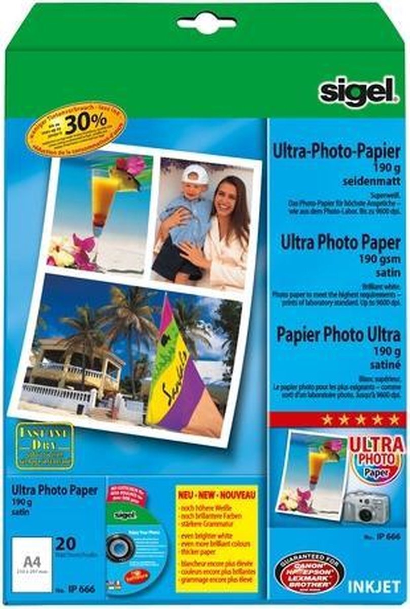 Sigel Inkjetfotopapier A4 - Ultra 190grs superwit 20 vel z