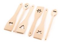 TUULI 6-delige houten lepel- en spatelset van beukenhout met motief 30 cm