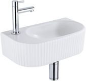 QeramiQ Fuente Fonteinset - 40x21.5x12cm - links - geribbeld - halfrond - 1 kraangat - keramiek - fonteinkraan chroom - afvoerplug - verlaagd sifon - wit mat