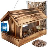 KOTARBAU® Vogelvoederhuisje Om Op Te Hangen, Hout, 28x18x20 cm, Natuurlijk, Met Acrylglas Zijwanden, Inclusief 0.5 kg Vogelfutter, Voederhuis, Tuindecoratie Voor Balkon Terras
