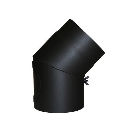 Kamino-Flam Kamino Flam boog 45 graden, met deur, Senotherm gecoat, zwart, Ø 130 mm