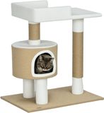 PawHut Kratzbaum 79 cm Kleiner Katzenbaum mit Katzenhöhle, Katzenkratzbaum mit Liegefläche, Jute-Kletterbaum für Katzen bis zu 8 kg, Katzenmöbel, Braun, Weiß, Kaschmir-Imitat