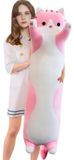 Omgoods - Coussin peluche en forme de chat allongé, 110 cm - Doux animal en peluche, idéal comme coussin pour la chambre - Rose