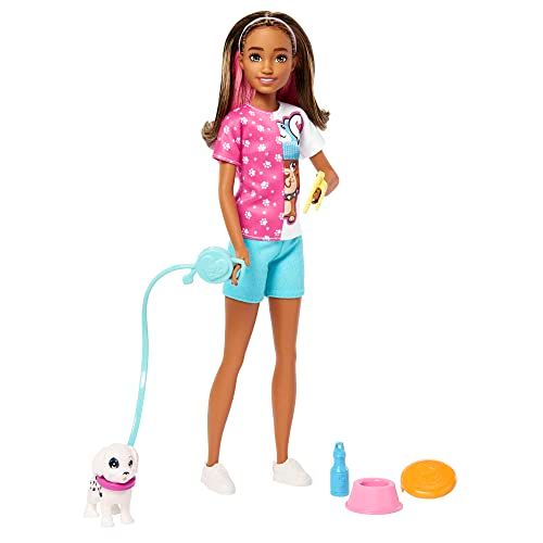 Barbie Speelgoed, Skipper pop en hondenuitlaatservice, speelset met puppy en 5 accessoires, Eerste Baantjes HKD77