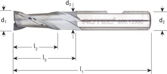 Rotec HSS-E spiebaanfrees, kort, AlCrN, ø12