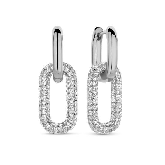 New Bling 9NB-1239 Zilveren Rechthoekige Oorringen met Open Hanger - Zirkonia - Rhodium - Zilver