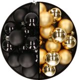 Decoris Kleine kerstballen - 32x st - goud en zwart - D4 cm - plastic - kerstversiering