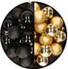 Decoris Kleine kerstballen - 32x st - goud en zwart - D4 cm - plastic - kerstversiering