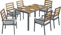 Outsunny Patio Eettafel Set - Verzinkt staal, gehard glas - 146L x 80B x 74H cm - Natuurhout