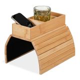 Relaxdays armleuning dienblad, bamboe, banktafeltje, 3 vakken, HBD: 6,5 x 42 x 28 cm, voor bed & bank, natuur