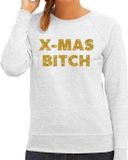 Bellatio Decorations Shoppartners Bv Foute Kersttrui / sweater - Christmas Bitch - goud / glitter - grijs - dames - kerstkleding / kerst outfit M