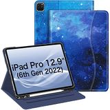 Fintie Folio Case voor iPad Pro 12.9 inch 6e generatie 2022, multi-hoek Smart Stand Cover w/Potlood Houder & Pocket, Ook Fit iPad Pro 12.9 2021 5e & 2020 4e & 2018 3e generatie, sterrenhemel