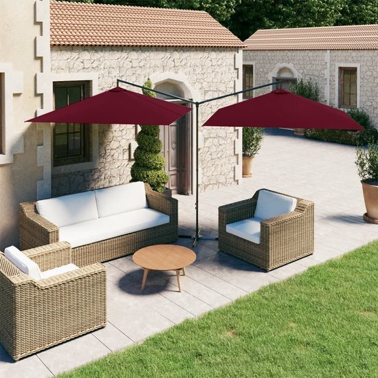 vidaXL Parasol dubbel met stalen paal 600x300 cm bordeauxrood