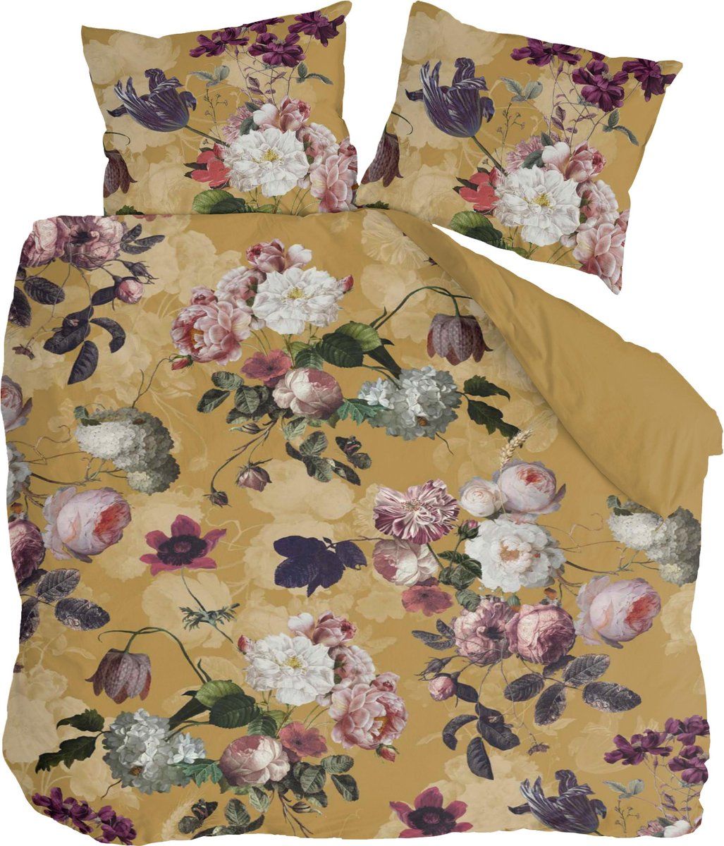 BYRKLUND DB Overtrek Flowers United - 200x220 - Okergeel - 100% Katoen