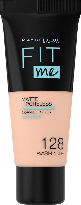 Maybelline Fit Me Matte + Poreless Foundation - 128 Warm Nude - Medium Dekkende Foundation met Matte Finish voor de Normale tot Vette Huid - 30 ml