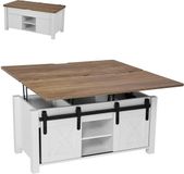VEVOR Lift Top Salontafel 100 cm, Rustieke Salontafel met Schuurdeur en Verborgen Opbergvak, Rechthoekig Hefbaar Tafelblad voor Woonkamer, Kantoor, Thuis, Woonkamertafel, Banktafel, Bruin + Wit