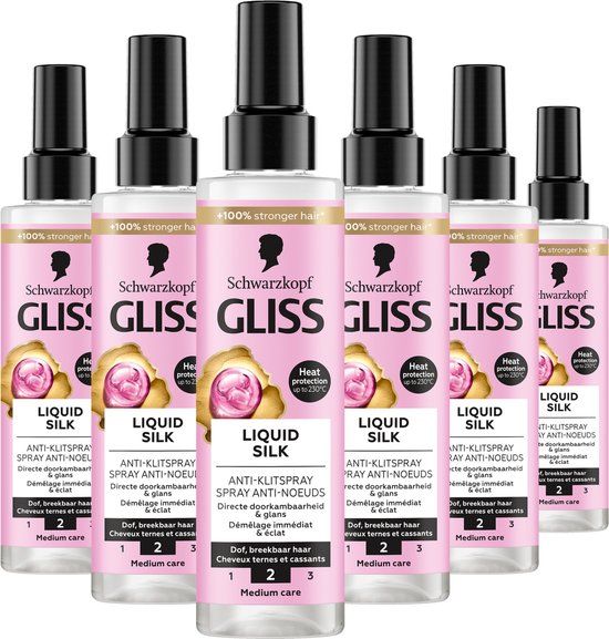 Schwarzkopf Gliss Liquid Silk Anti-Klit Spray - Leave-in Conditioner - 6 x 200ml