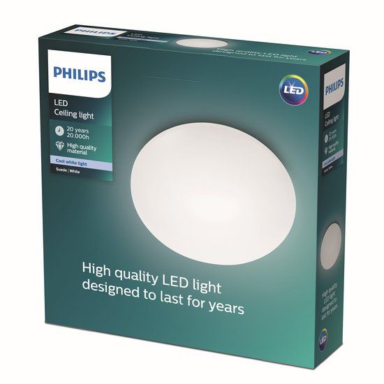 Philips LED Philips myLiving Suede - Plafondlamp - 4 lichts - LED - Wit - Rond - 28 cm