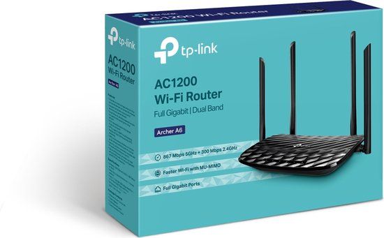 TP-Link AC1200 draadloze router Gigabit Ethernet Dual-band (2.4 GHz / 5 GHz) Zwart