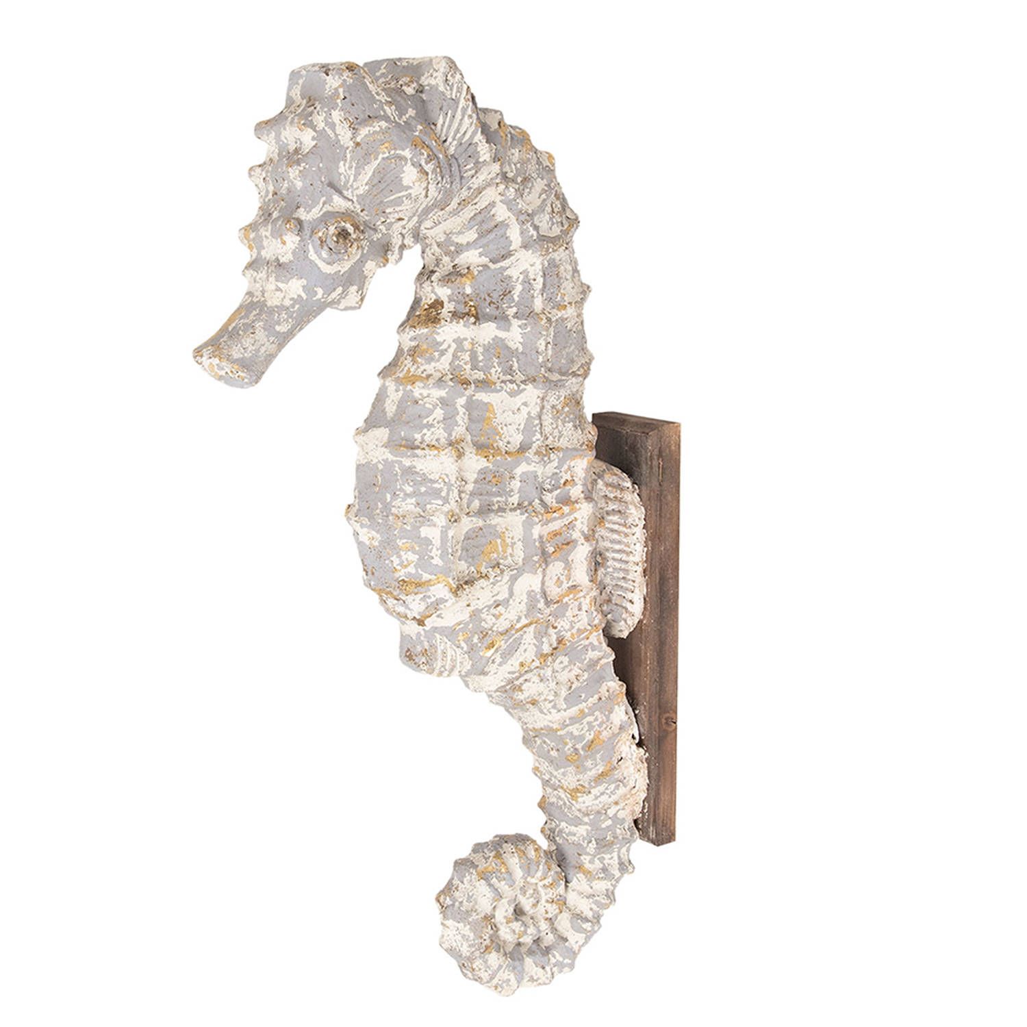 Clayre & Eef Wanddecoratie - 16x44x83 cm - Wit Keramiek - Rechthoek - Zeepaard - Muurdecoratie