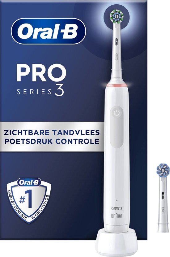 Oral-B PRO 3 3000 Elektrische tandenborstel/elektrische tandenborstel, met 3 poetsmodi en visuele 360° drukcontrole voor tandverzorging, 2 opzetborstels, ontworpen door bruin, wit