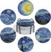 Unyqoos® Set de 6 sous-verres en céramique avec support – Motifs Van Gogh, bleu