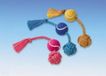 Nobby speeltouw met tennisbal katoen, 2 ballen roze, blauw en geel 7,6 x 45 cm