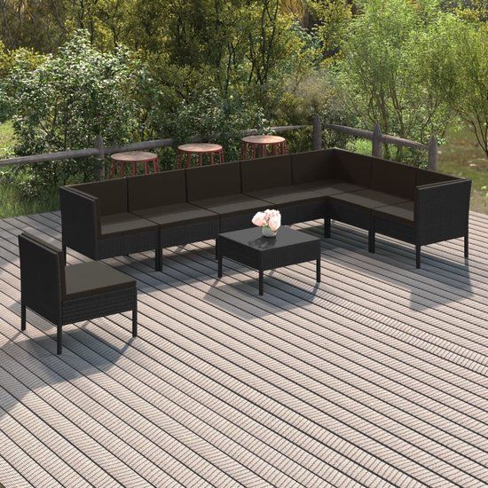The Living Store Nova Loungeset - Black PE-Rattan Modular Garden Furniture - 60x60x35 cm - Includes Cushions
