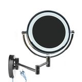 HIMRY HIMRY® KXD3129-7x Led-wandspiegel, make-upspiegel, 8,5 inch, EU-stekker, 7 x vergroting, verlicht cosmeticaspiegel, make-upspiegel, scheerspiegel, verstelbare arm, dubbelzijdige badkamerspiegel
