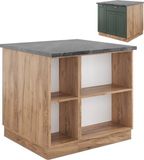 Vicco Fame-Line Îlot de cuisine – 90 cm avec tiroir, sans plan de travail Vert-Or Pays/Or Chêne Power
