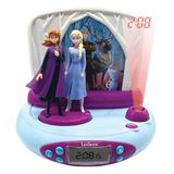 Lexibook Disney Frozen Frozen 2 Elsa & Anna, projectorwekker met geluiden, geïntegreerd nachtlampje, plafondprojectie, geluidseffecten, werkt op batterijen, blauw/paars, RP510FZLXB