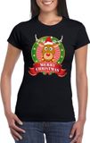 Bellatio Decorations Rudolf Kerst t-shirt zwart Merry Christmas voor dames - Kerst shirts L