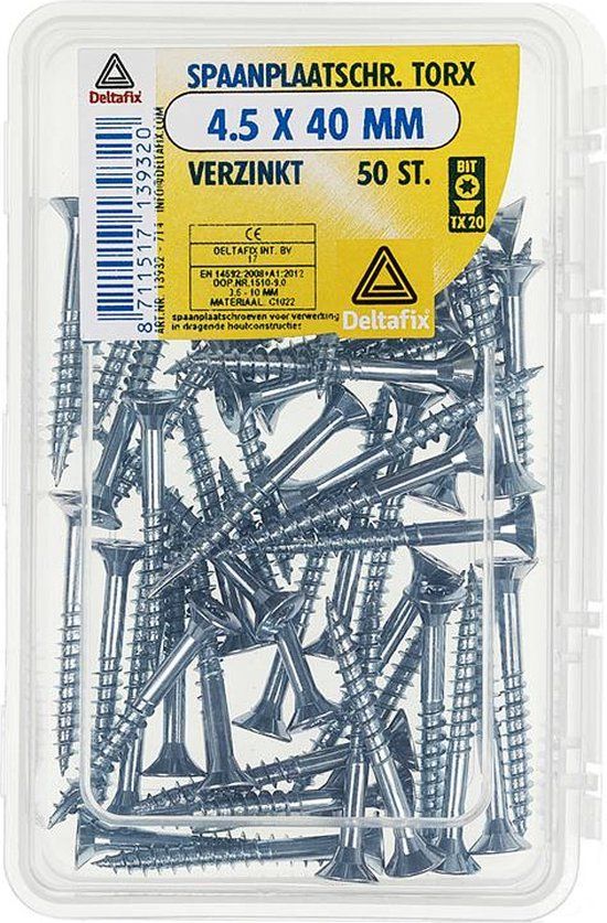 Deltafix Spaanplaatschroef platkop / torx / met nibs / verzinkt 4.5 x 40 mm / 50 stuks