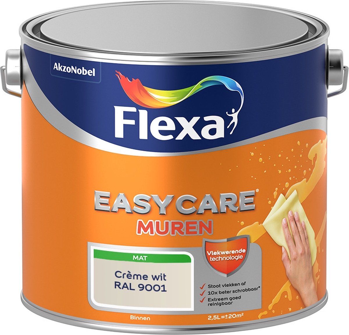 FLEXA Easycare Muurverf - Mat - Crème-wit / RAL 9001 - 2,5 liter
