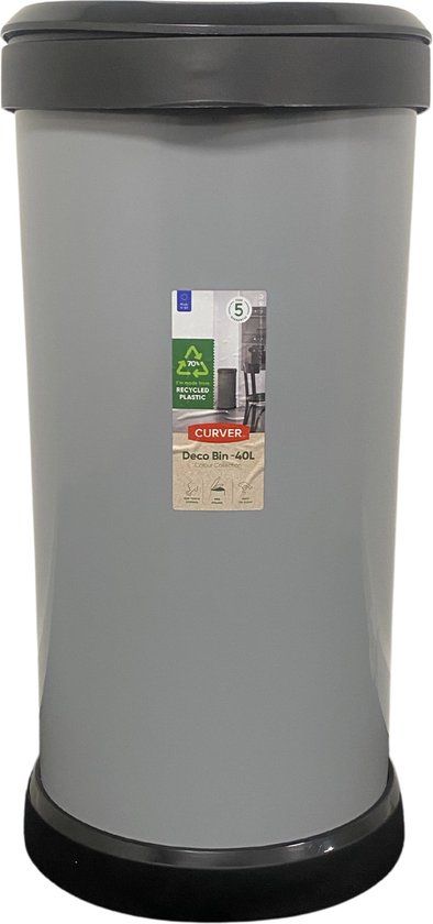 Curver Decobin Push 40L D-Shape Touchprullenbak - Zilver