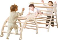 Merkloos Klimdriehoek Klimdriehoekstructuur Driehoekig klimrek Houten speeltoestel voor kinderen met klimwand, glijbaan en klimboog