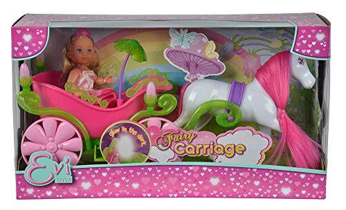 simba 105735754 - Evi Love Fairy Carriage / sprookjesachtige koets / met glow in the dark lantaarns / Evi pop als prinses / kleedpop / 12 cm, voor kinderen vanaf 3 jaar